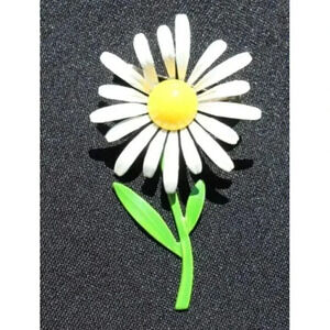 Vintage WHITE SUNFLOWER Metal Retro FlowerCostume Brooch Pin Jewelry